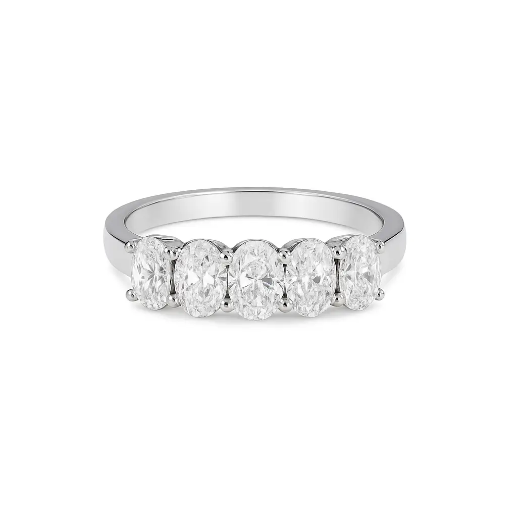 5-Oval Stone, Diamond Wedding Band